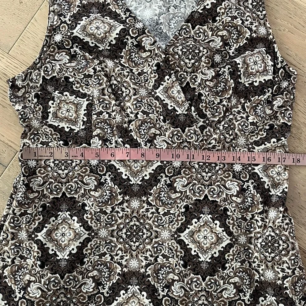 Croft & Barrow Brown Medallion Print Stretch Cotton Sleeveless Dress M-L